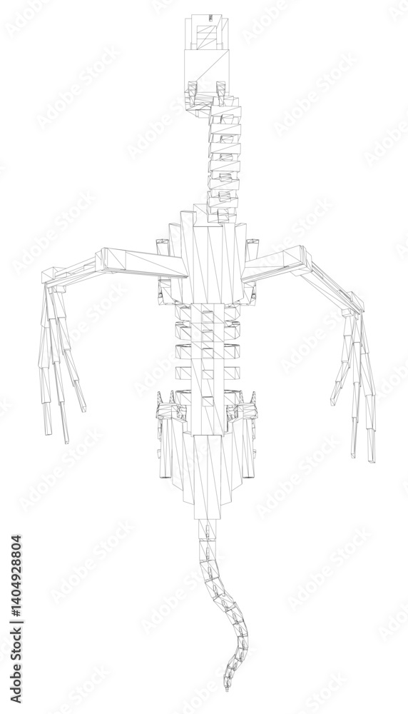 Poster a skeleton dragon is drawn in a wireframe pattern. the skeleton is a representation of a lizard