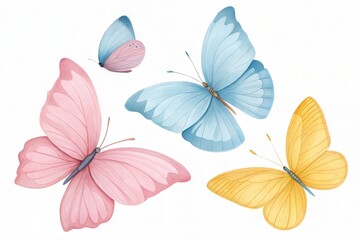 Obraz premium Set of pastel-colored butterflies, isolated on a white background. (Butterfly)