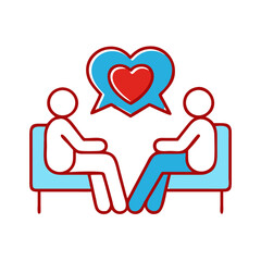 Couples in Therapy Discussing Love with Heart Icon  