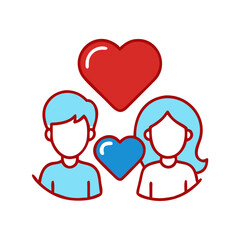 Love and Family Icon with Characters and Hearts in Vibrant Colors  