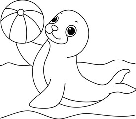Obraz premium seal with a beach ball for coloring book