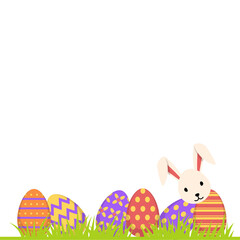 Easter Bunny With Colorful Eggs In Grass Illustration