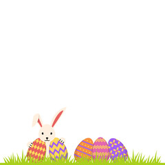 Easter Bunny With Colorful Eggs In Grass Illustration