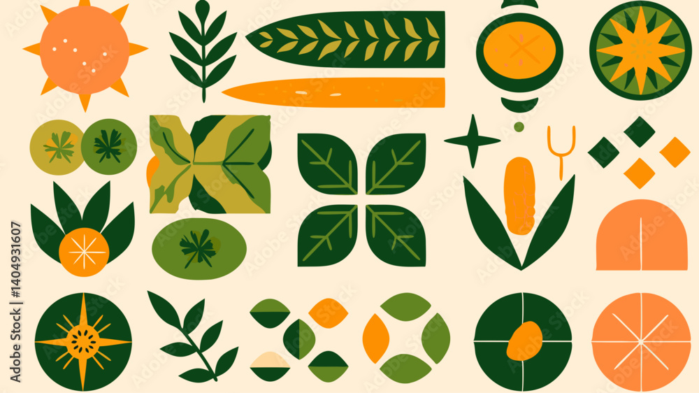 Poster geometric botanical: a harmonious array of geometric shapes artfully represent various botanicals, f