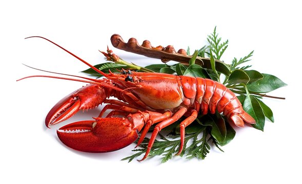 Boiled Spiny lobster with campot pepper on white background