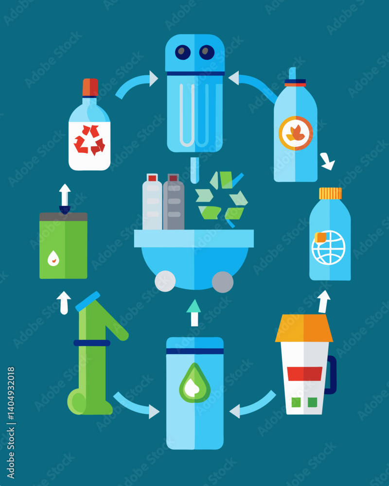 Aufkleber a series of images showcasing the process of recycling a plastic water bottle from being collected b