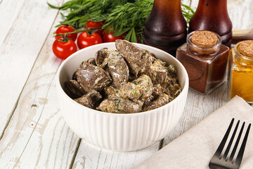 Roasted chicken liver with cream