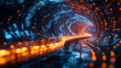 Abstract tunnel with swirling, glowing energy