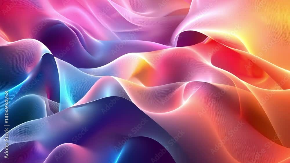 Poster vibrant abstract waves colorful fluid design with smooth gradients and textures in motion, creating 