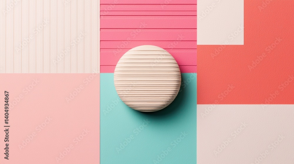 Poster a 3d rendering of a wooden object with a circular shape and horizontal lines.