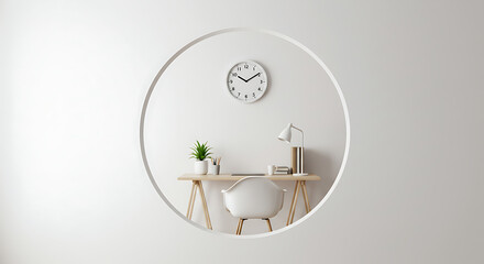 Serene Minimalist Workspace: 3D Render of Tranquil Home Office AI Generated