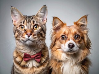 Obraz premium Adorable Dog and Cat Posing Together, Studio Shot, Fashion Photography