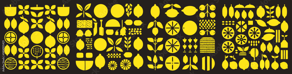 Poster lemon pattern design: a vibrant, artistic pattern featuring a collection of stylized lemons and thei