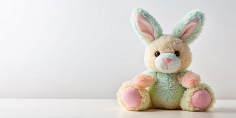 Obraz premium Adorable Easter Bunny Toy Posing Right, Copy Space for Text