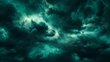 Fototapeta premium Dark, stormy clouds with intense lightning