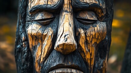 Carved Wooden Face with Eyes Closed Detail