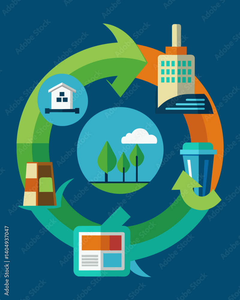 Poster an illustration of the circular economy model demonstrating how waste is minimized and valuable reso