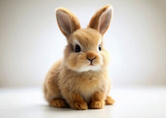 Obraz premium Adorable Plush Bunny Toy on White Background - Tilt-Shift Miniature Photography