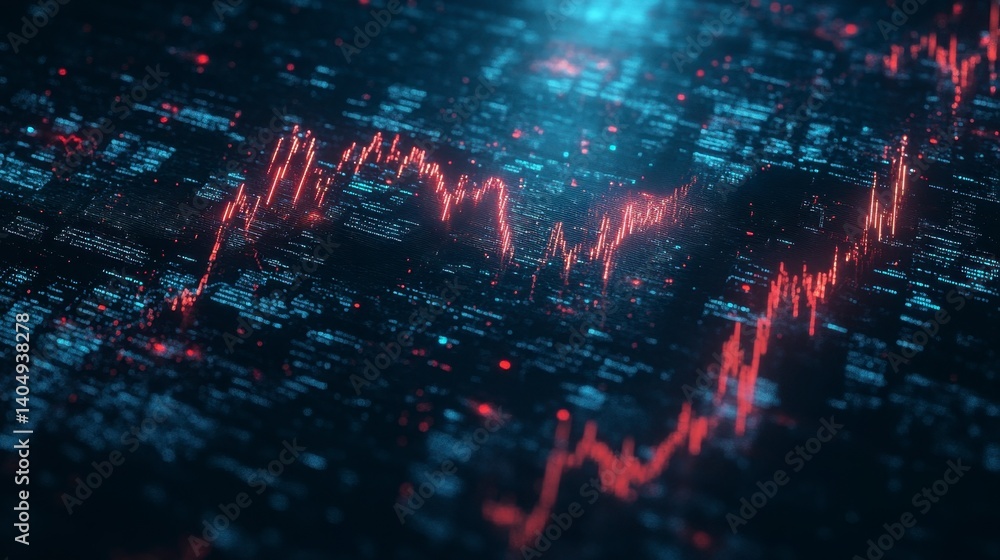 Aufkleber abstract glowing stock market data visualization with red and blue data points, dark background. sho