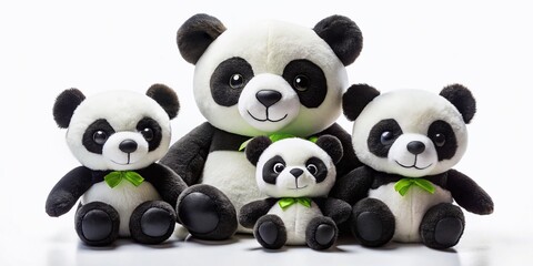 Obraz premium Adorable Stuffed Panda Plushie Set, Isolated White Background, PNG Download