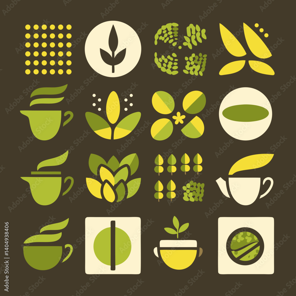 Poster abstract nature's elements: a collection of abstract graphic icons and patterns showcasing the essen