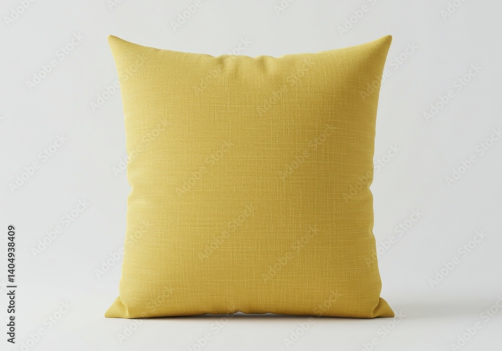 Aufkleber a single square mustard yellow cushion on a plain white background in a studio setting with soft lig