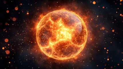 Obraz premium Fiery, glowing soccer ball in dark space with bokeh effect