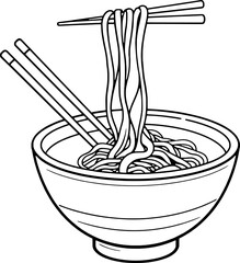Line Art Illustration Of Noodles Being Lifted From A Bowl With Chopsticks