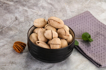 Crunchy pecan nut in the bowl