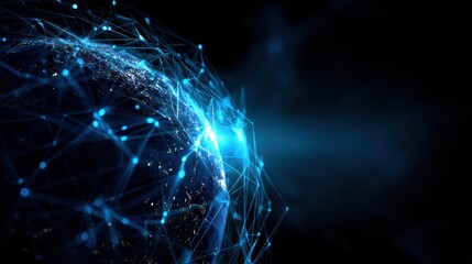 Global network connection, digital earth, futuristic technology, glowing lines, abstract planet