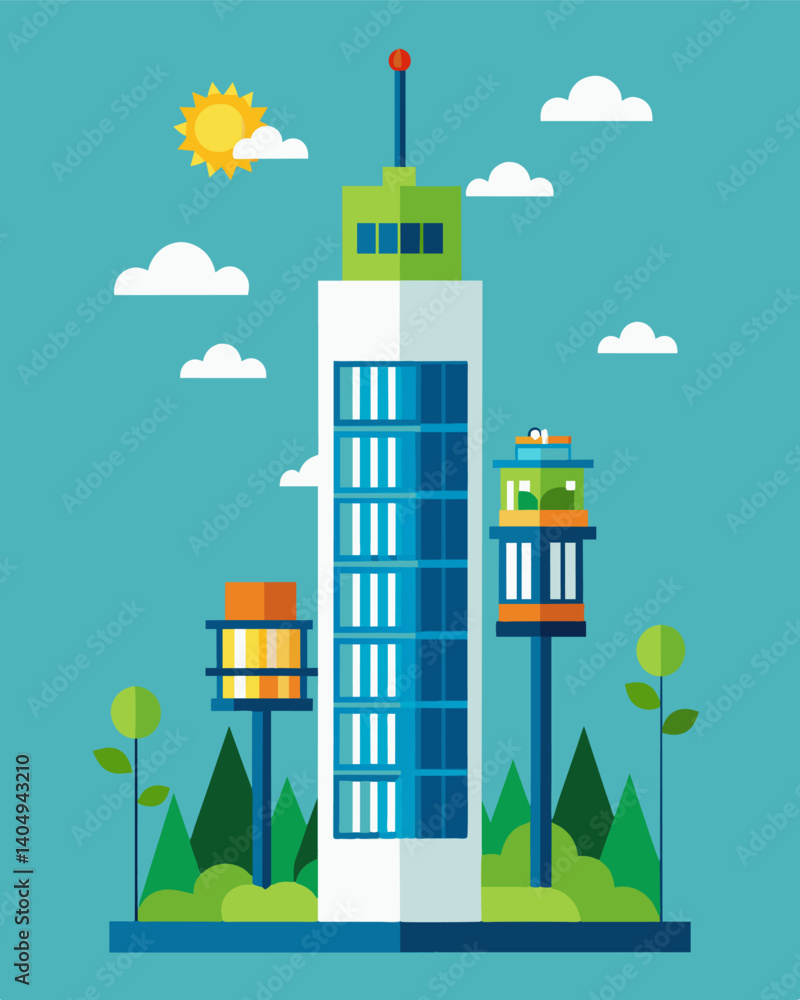 Aufkleber a skyscraper with energyefficient elevators that harvest and reuse energy generated from each ride..