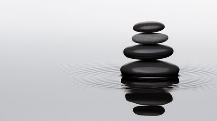 Obraz premium A still life of four black pebbles balanced on a single pebble.