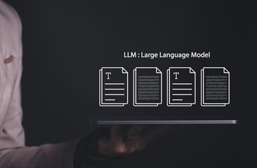 LLM, AI large language model concept, Big data, data transfer, generative ai, natural language...