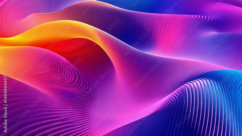 Poster vibrant abstract waves in fluid motion create colorful digital design, showcasing mesmerizing textur
