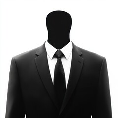 Faceless Figure in Formal Suit and Tie on White Background