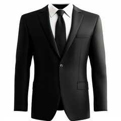 Display of Elegant Black Suit with White Shirt and Necktie
