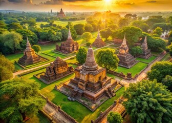 Aerial View of Wat Prha Mahathat Temple Ruins, Ayutthaya, Thailand