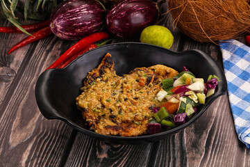 Tasty chicken steak with vegetables