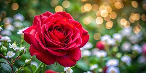 Aerial View: Vibrant Red Rose with Delicate White Jasmine Blossoms