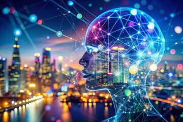 AI Cityscape: Double Exposure of Neural Network Interface and Bokeh City Lights