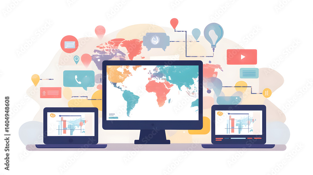 Poster global network connectivity: a vibrant illustration depicting seamless global connectivity through i