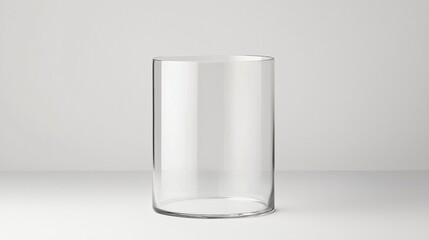 A tall, cylindrical glass vase with a wide base and narrow neck.