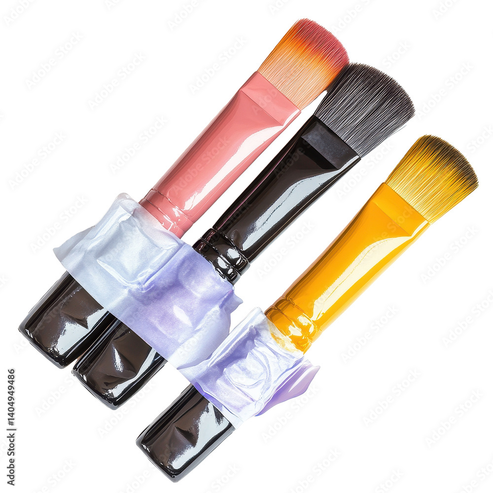 Poster closeup of unclean paintbrushes and palette with vibrant colors ready for creative tasks, closeup vi