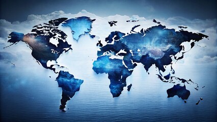 Antarctic Expedition: Double Exposure World Map & Frozen Landscape