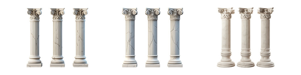 Obraz premium Collection or set of greek style pillars isolated on transparent background