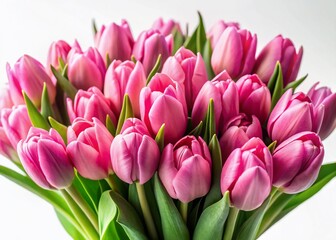 Obraz premium Beautiful Pink Tulip Bouquet, Spring Flowers, Holiday Decoration, Isolated White Background