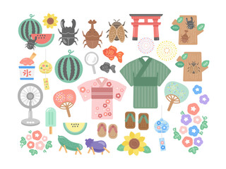 夏休み  夏祭り   縁日  イラストセット