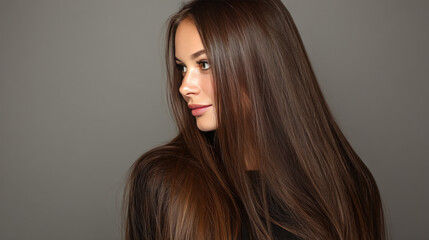 Beautiful model girl with shiny brown and straight long  hair
