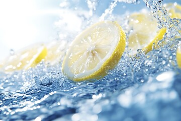 Lemon slices in water splash