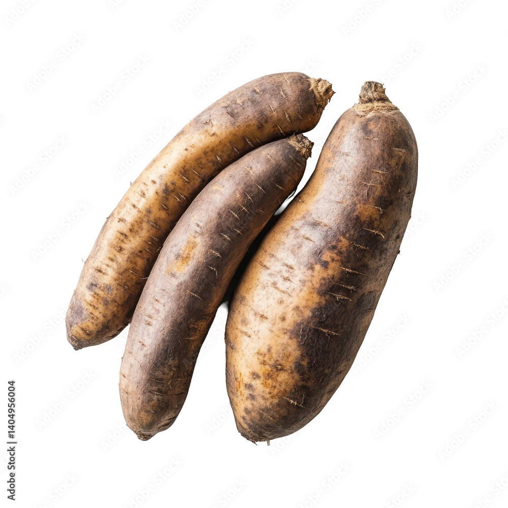 Poster yams displayed on a clean transparent background highlighting texture and shape for culinary use, ya
